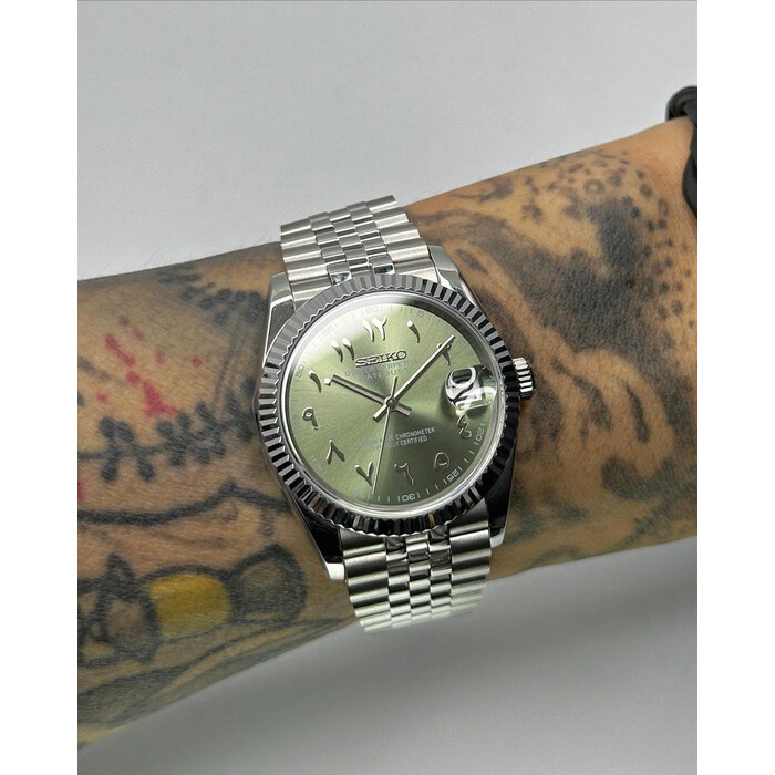 Custom Seiko Mod • Premium Olive Arabic DateJust • 36mm